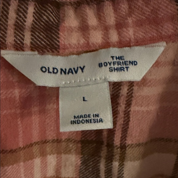Old Navy Pink and Brown Plaid Boyfriend Shirt - Picture 2 of 6